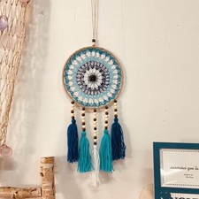 DreamCatchers 25 inch Blue Mandala Design, Blue Tassels with Wooden Beams,Wall 