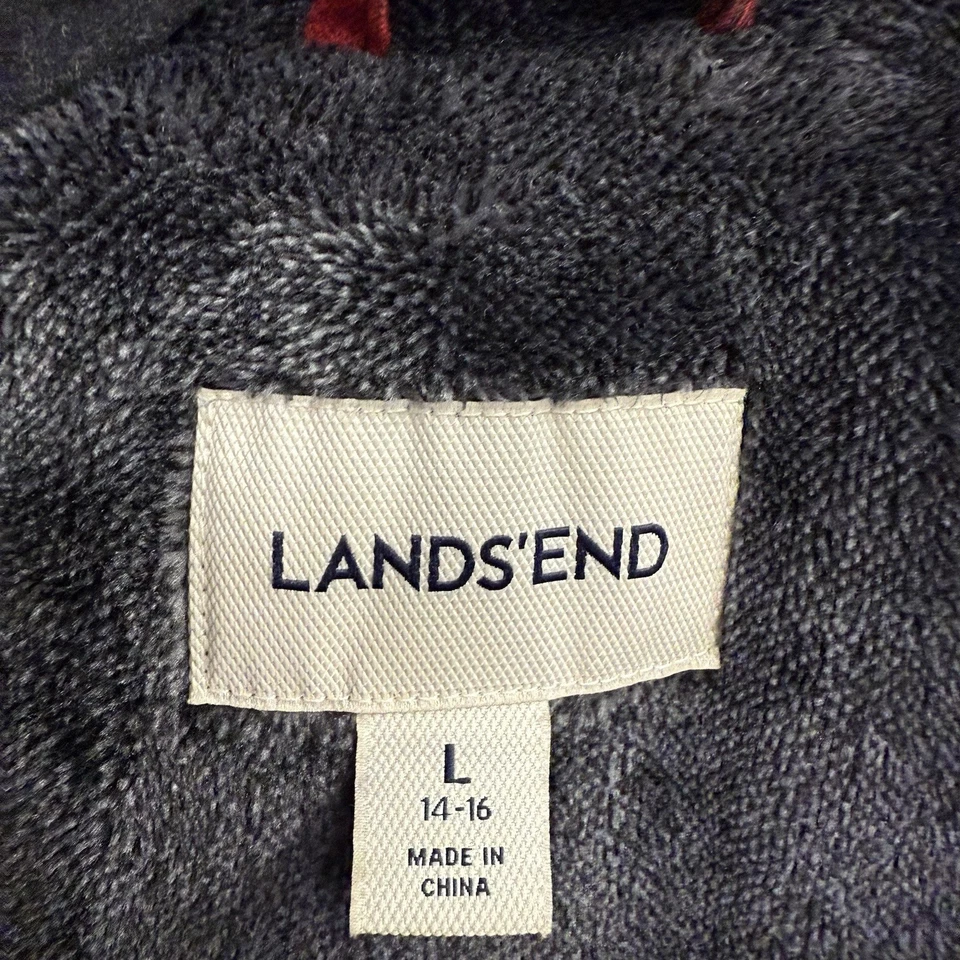 Chaqueta acolchada a cuadros de búfalo forrada de lana Lands End para niños roja y negra talla 14/16 Foto 3 de 4