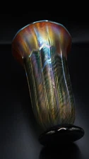 Lundberg Studios Art Glass Vase 2005 – Iridescent Signed S/J Lundberg – 10"