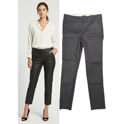 LOFT Marisa Skinny Ankle Pants Wmn's 6 Black Gold Metallic Stretch Jacquard NWOT