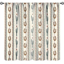 Western Blackout Curtains Retro Farmhouse Horseshoe Tropical Cactus Wild West Ar