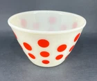 Vtg Fire King Oven Ware Milk Glass Red Polka Dot Medium 7.5 Mixing Nesting Bowl