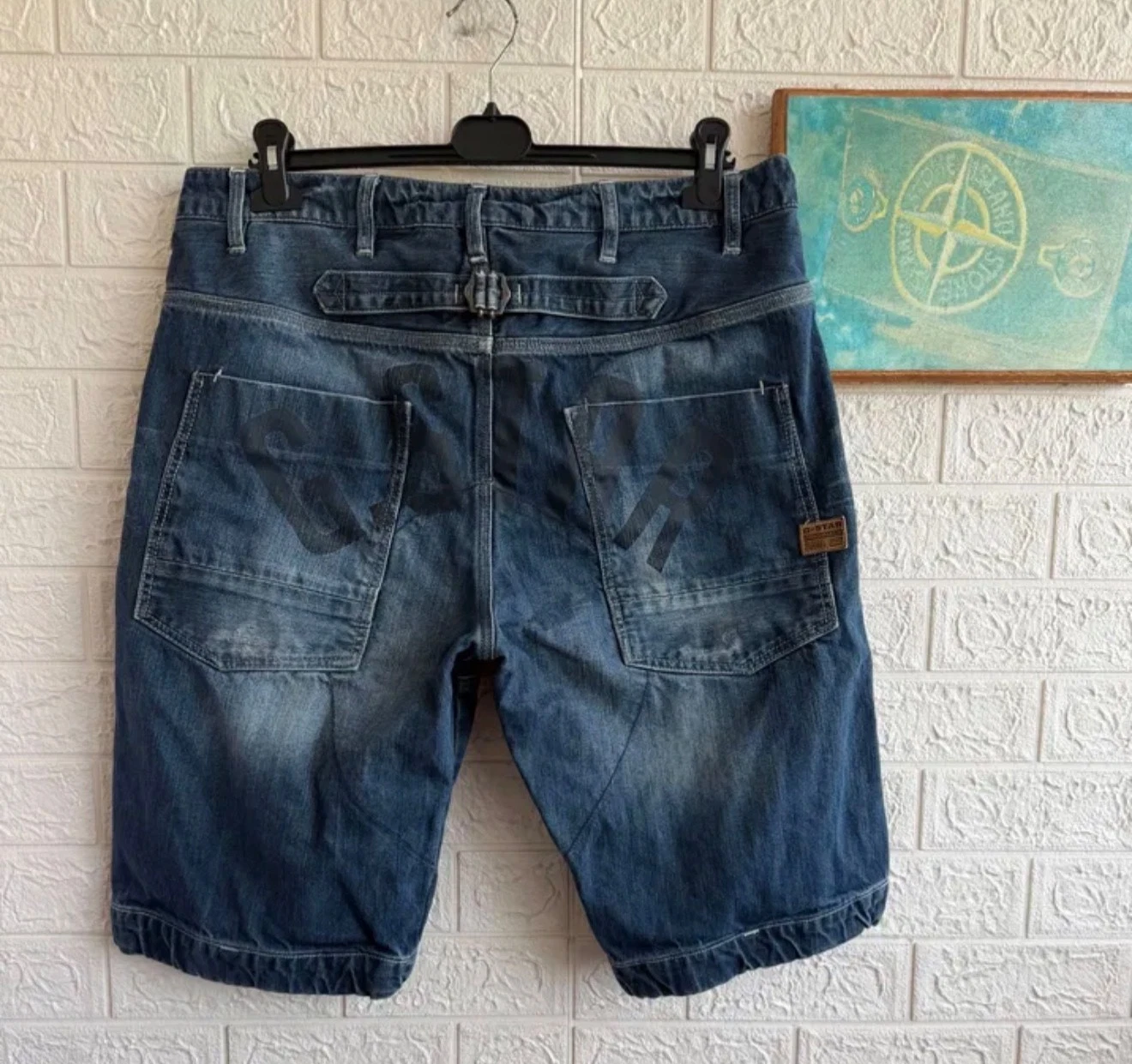 G-Star Raw Big Logo Denim Shorts Mens W34 Y2K Baggy Rap Skate Hip Hop Vintage