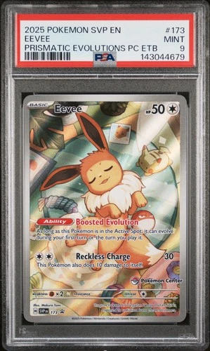 2025 POKEMON PRISMATIC EVOLUTIONS POKEMON CENTER ETB PROMO #173 EEVEE PSA 9