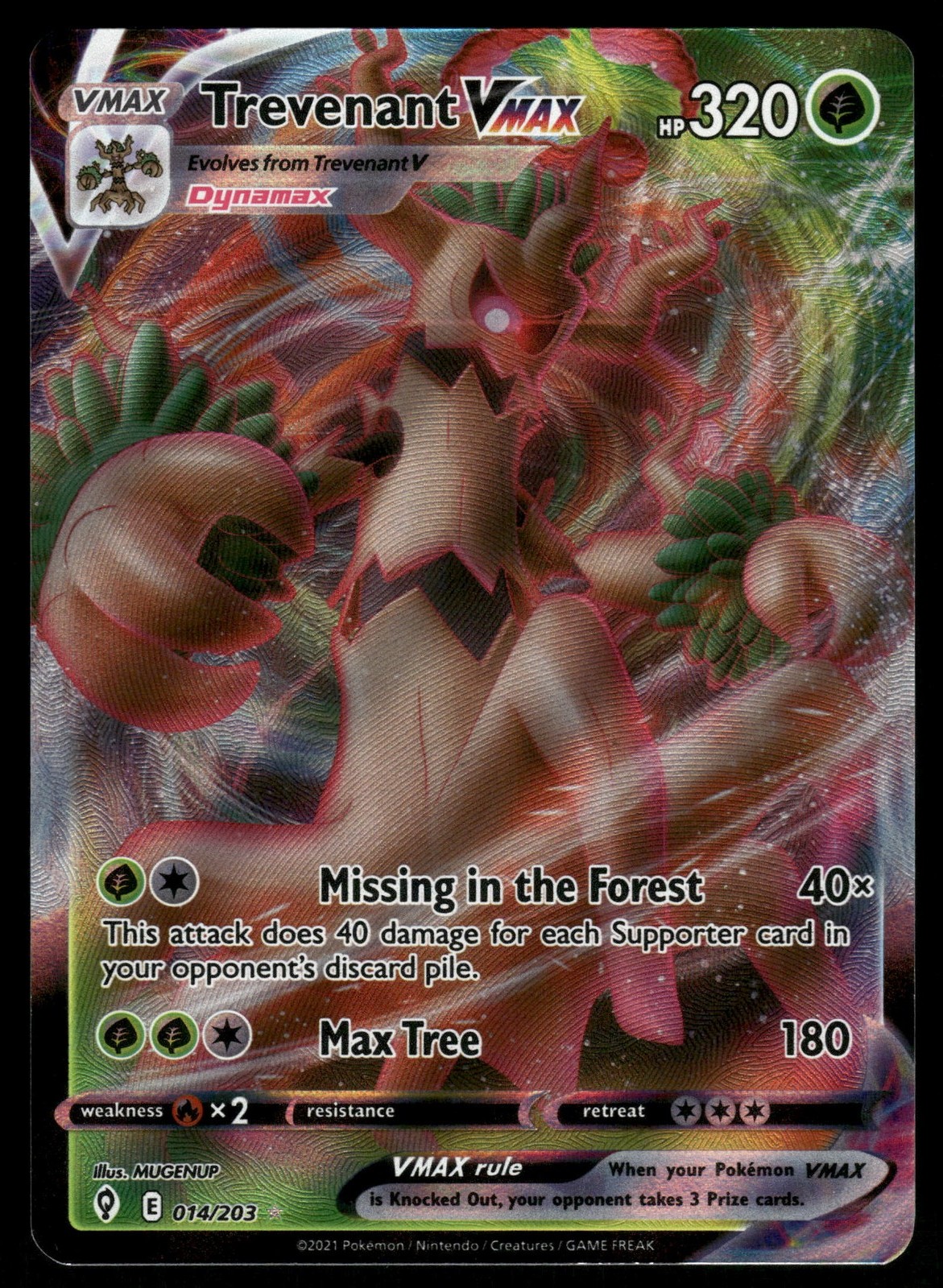 Trevenant VMAX SWSH07: Evolving Skies 014/203 Ultra Rare Pokémon Card