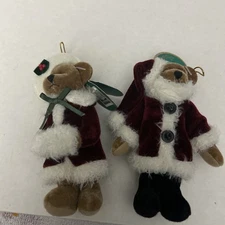 Bearington Collection 4” Bear Plush Christmas Ornament Set Nick & Noel Santa NWT