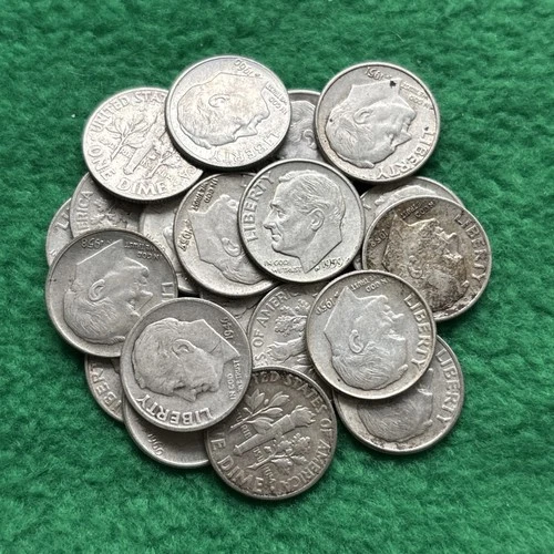 Roosevelt Silver Dime Lot of 20 - Intrinsic 90% Silver - Good Date Variety!