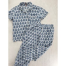 J. Crew Short Sleeve Linen Cotton Pajama Set Bouquet Block Print Women's XS S