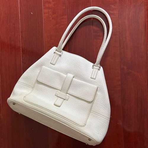 Loro Piana White Pebbled Grain Leather Top Handle Shoulder Tote Bag Medium