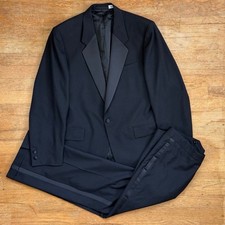 Vintage Mens Tuxedo Set Size 40R Blazer 34x28 Pants 80s Black Wool Formal Suit
