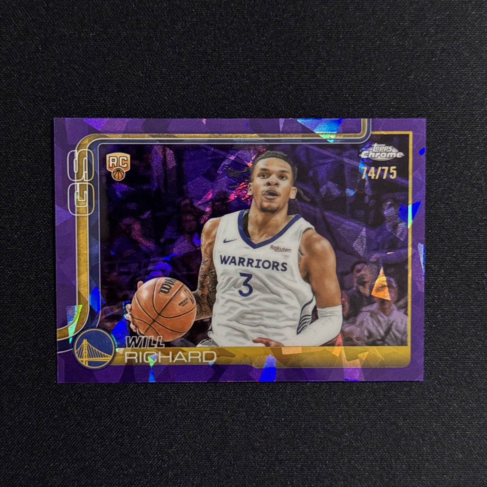 2025-26 Topps Chrome Sapphire Will Richard #287 RC Purple Refractor /75 Warriors