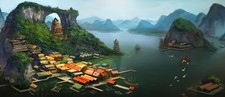 Landscape fantasy art nature village ports water Custom Gaming Mat Desk