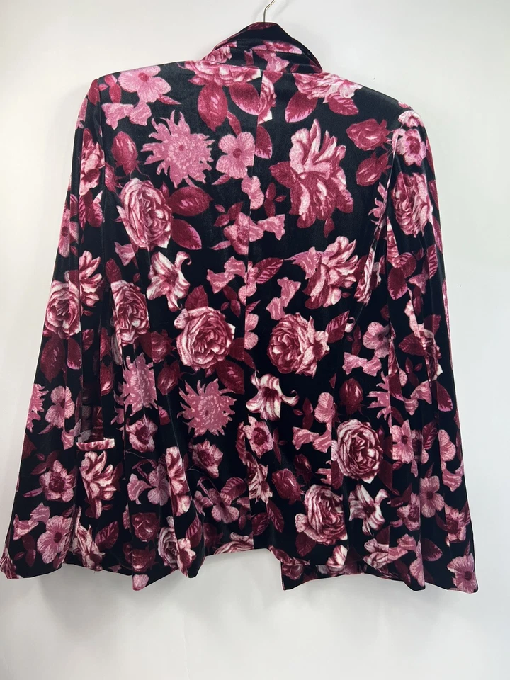 Chaqueta Blazer Iman Para Mujer Talla S Negra Floral Manga Larga Cuello Bolsillos Foto 4 de 4