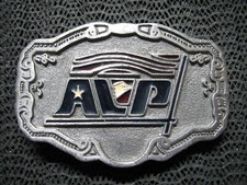 AVP COMPANY COMMERCIAL LOGO BELT BUCKLE VINTAGE HIT LINE USA 1980s USA 