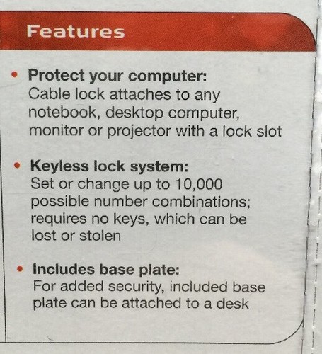 Targus Defcon CL Keyless Combo Notebook Security Cable Lock New Stock 380 - Picture 11 of 12