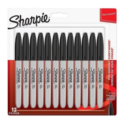 Schwarz Sharpie Feine Spitze Permanent Marker Stifte - BRANDNEU 12er Pack