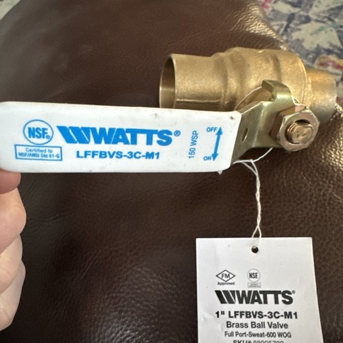 Watts 1" LFFBVS-3C-M1 Brass Ball Valve Full Port Sweat 600WOG Sku#88005702 - Picture 3 of 6