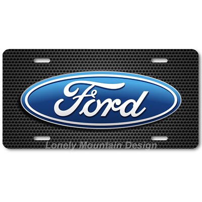 Ford Blue Logo Inspired Art on Grill FLAT Aluminum Novelty License Tag Plate