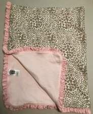 Carter's Pink White Stripe Beige Hearts Ruffled Cotton Baby Girl Blanket VGUC