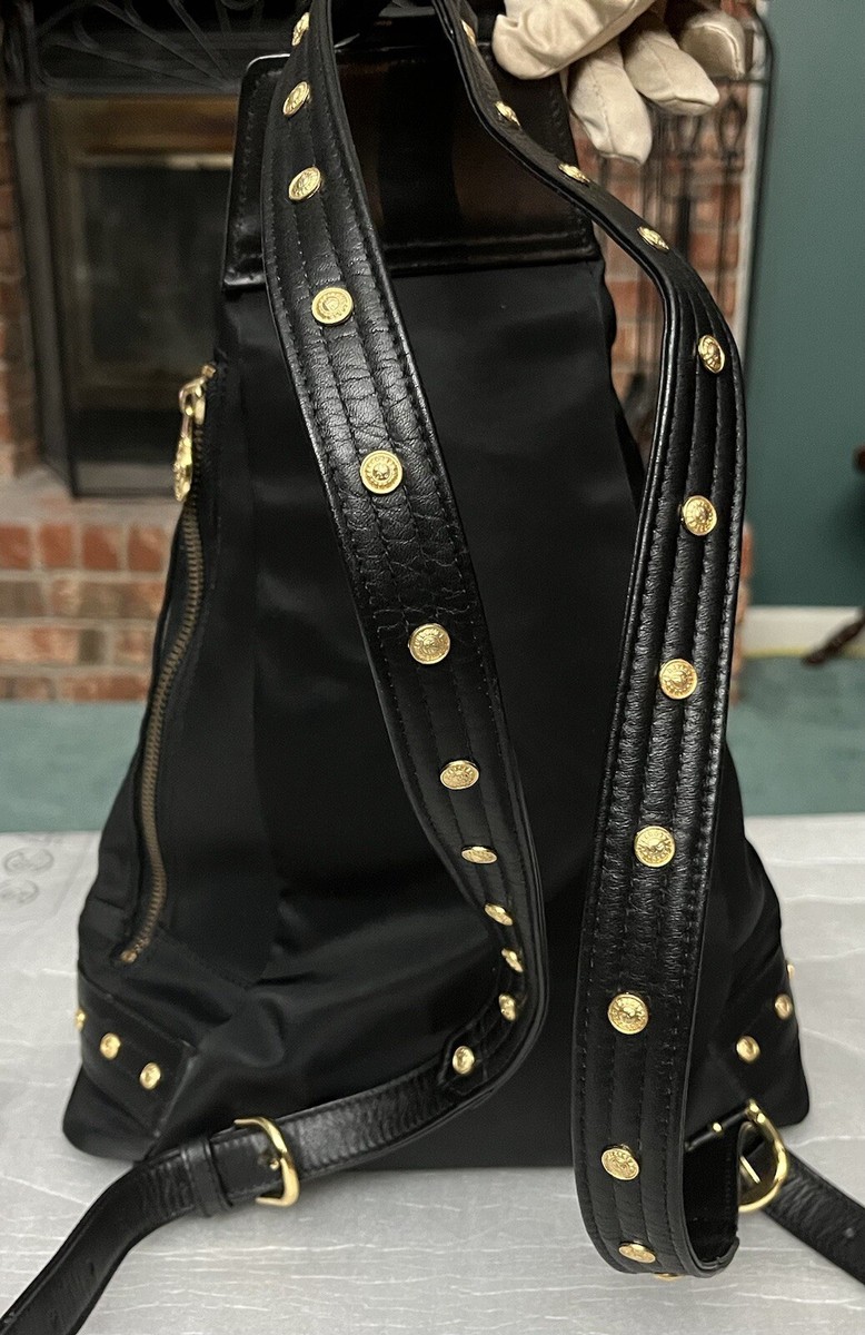 Gianni Versace Small Backpack purse handbag Nylon Black Gold Bag