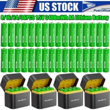 8/16/24/36PCS 1.5V 3400mWh AA Rechargeable Lithium Batteries with 8-Slot Charger