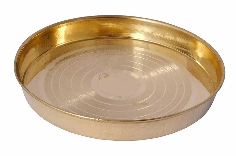 Pure Brass Dinner Plate Thali Set for Pooja and Serving Multipurpose Use 10inch - Image 2 of 4