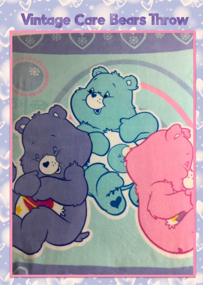 Vintage Care Bears Throw Blanket Northwest Fleece 50”x60” Pink Blue