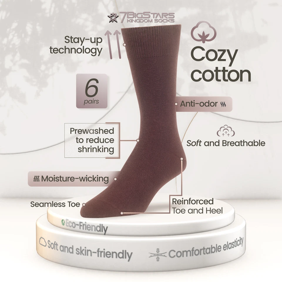 Paquete de 6 calcetines grandes cómodos lisos de algodón para hombre de negocios 10-13 grises Foto 2 de 4