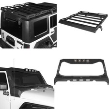 Windshield Frame Cover + Steel Roof Rack w/ LED Light fit 07-18 Jeep Wrangler JK