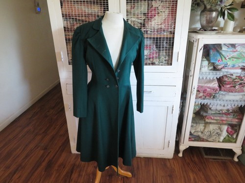 Vintage Kelly Grass Green Double Breasted Fine Wool Dress Coat Jacket 40's 50's