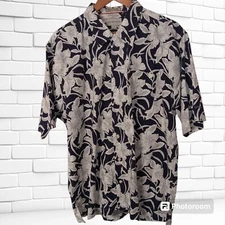 Men's Cutter & Buck Shirt Size Large Cotton Blend Navy w/ White Floral Design