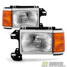 1987-1991 Ford Bronco F150 F250 Truck Headlights Chrome Trim Headlamps Pair Set
