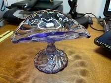 Vintage Fostoria Purple Glass Pedestal Dish Swirl Fluted Edge Compote