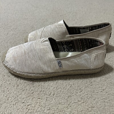 Skechers BOBS Shoes Womens 9 Lowlights Sand Gold Sparkle Espadrille Loafer 34114