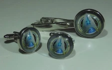 Star Trek Command Logo Glass Dome Premium Quality Tie Clip & Cufflink Set