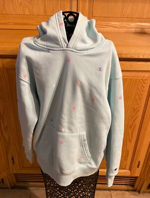 Champion XL Youth Girls Sweatshirt Hoodie Light Blue Warm
