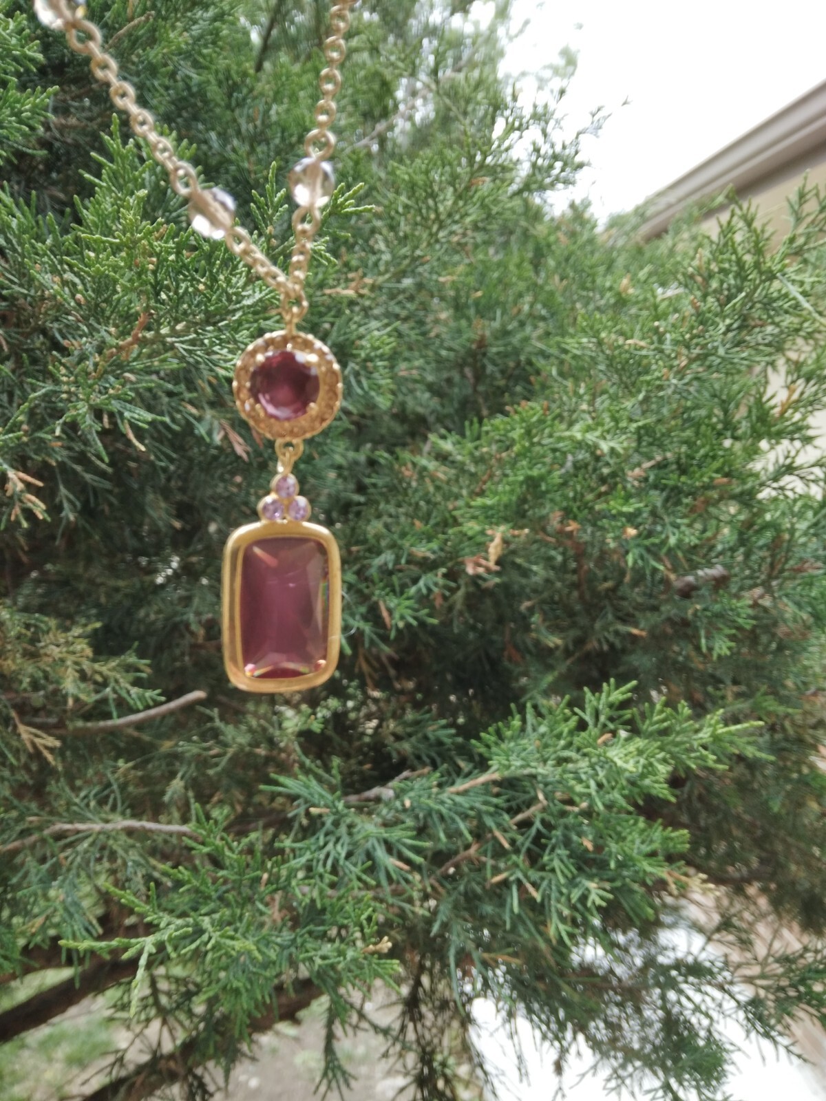 Crystal Garnet Round Rectangular Pendant Necklace - image 10