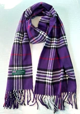  Womens Winter Warm SCOTLAND Made 100% CASHMERE Scarf Plaid Purple/Red/Black