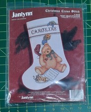 NIP 1993 JANLYNN Christmas Stocking 149-03 Teddy Bear Letter CrossStitch Kit