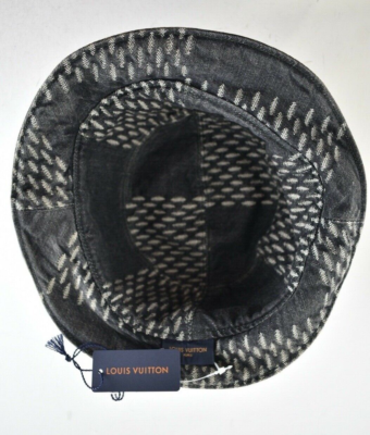 Louis Vuitton Nigo Black Monogram Giant Wave Denim Logo Sun Bucket