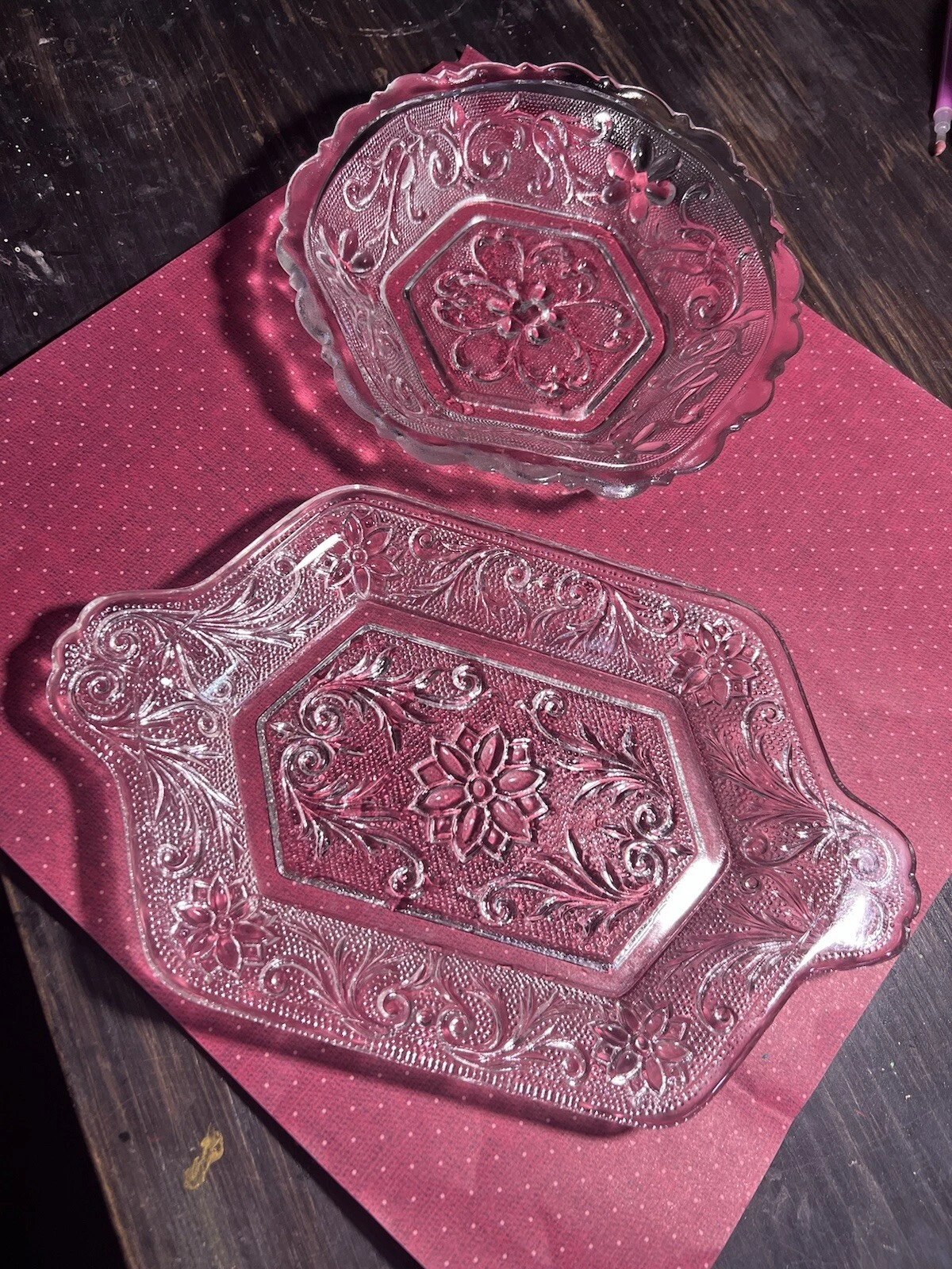 Vintage Clear Tiara Sandwich Glass Tray And Round Relish Dish Serve Ware 2 Piece
