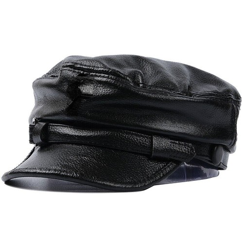 Gorra Cadet Negro Cuero Genuino Ajustable Motocicleta Bola Sombrero Plano - Imagen 9 de 11