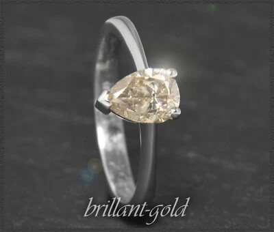Diamant Solitär Ring, 0,98ct Tropfen-Schliff in zart champagner, 585 Weißgold - Bild 1 von 4