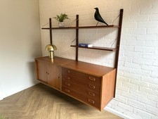 PS System Wall shelving system mid century teak 1960s 2 Bay Vintage Restored