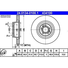 Bremsscheibe ATE 24.0134-0100.1 (2 Stk.) für VW Audi Phaeton A8 D3