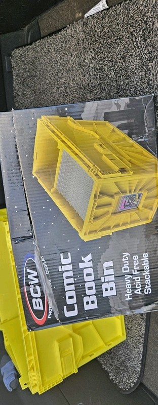 BCW Yellow Comic Book Bin Complete w/ Lid & Box Great Condition Box