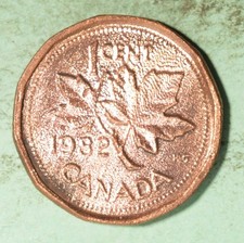 1982 Canada Penny ERROR - Rippled Coin  - INV#D-300