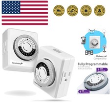 Outlet Timers for Electrical Outlets, 24-Hour Dual Plug in Light Timers Progr...