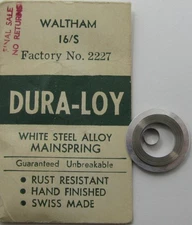 Waltham 16s 2227 hole end Pocket Watch Mainspring  x1 white alloy Dura Loy