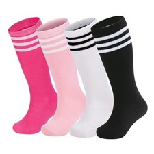 4 Pairs Kids Soccer Socks 6-9 Years White/Black/Pink/Hot Pink Little Kid
